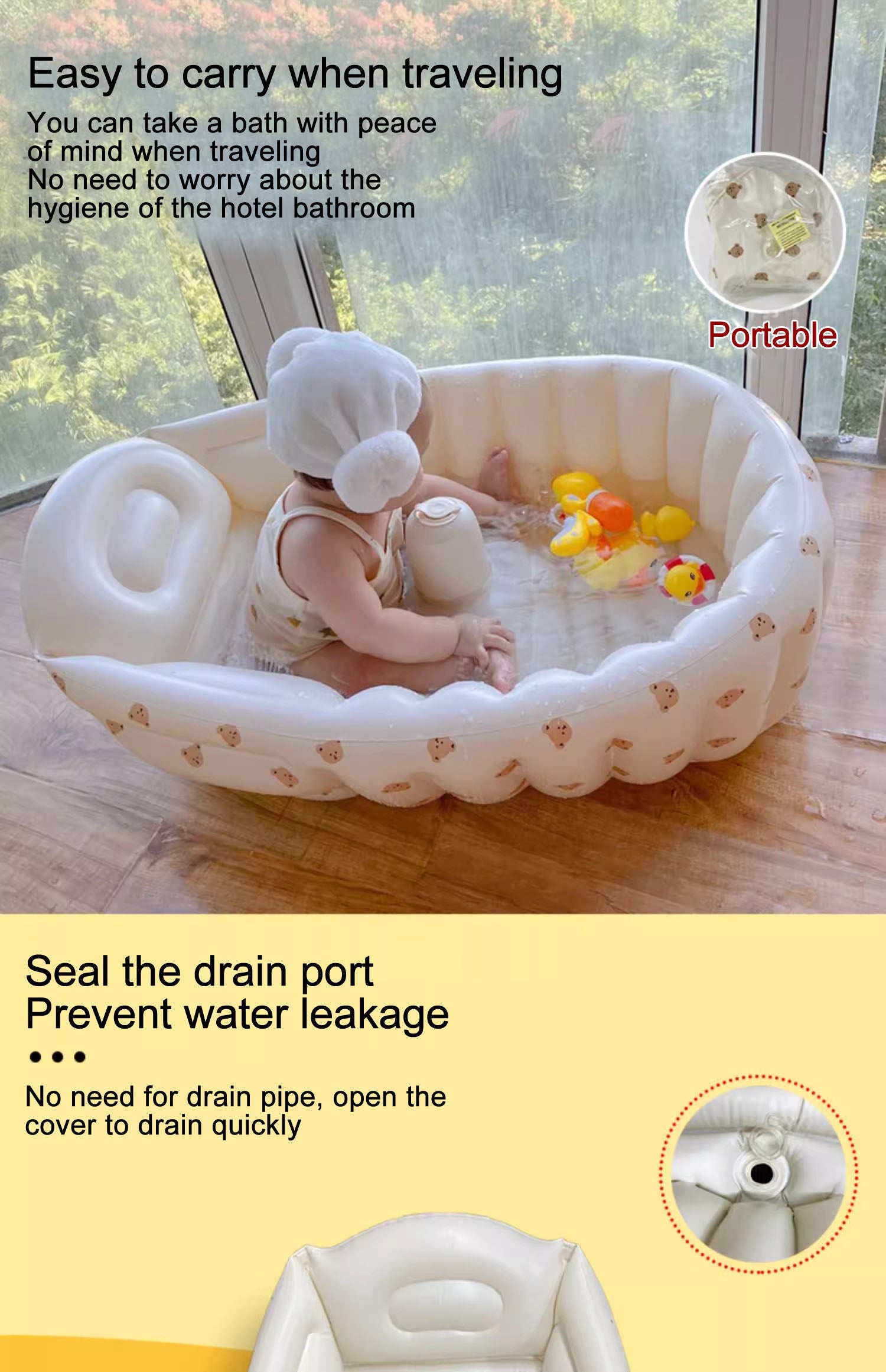 Portable baby bath tub newborn bath foldable children's inflatable swimming pool