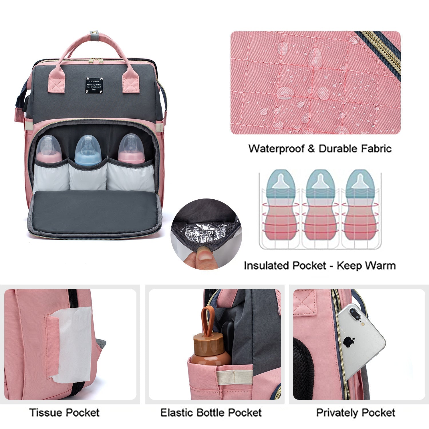 Baby Diapers Bag Backpack Portable Foldable Travel Bed Large Capacity USB Port