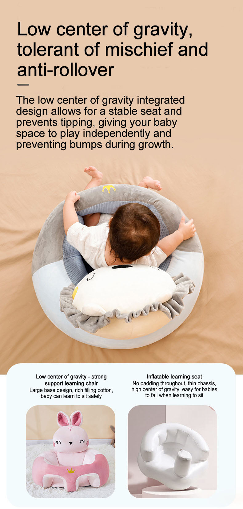 Baby Sitting Support Seat Sofa, Infant Learning Chair Head Protect