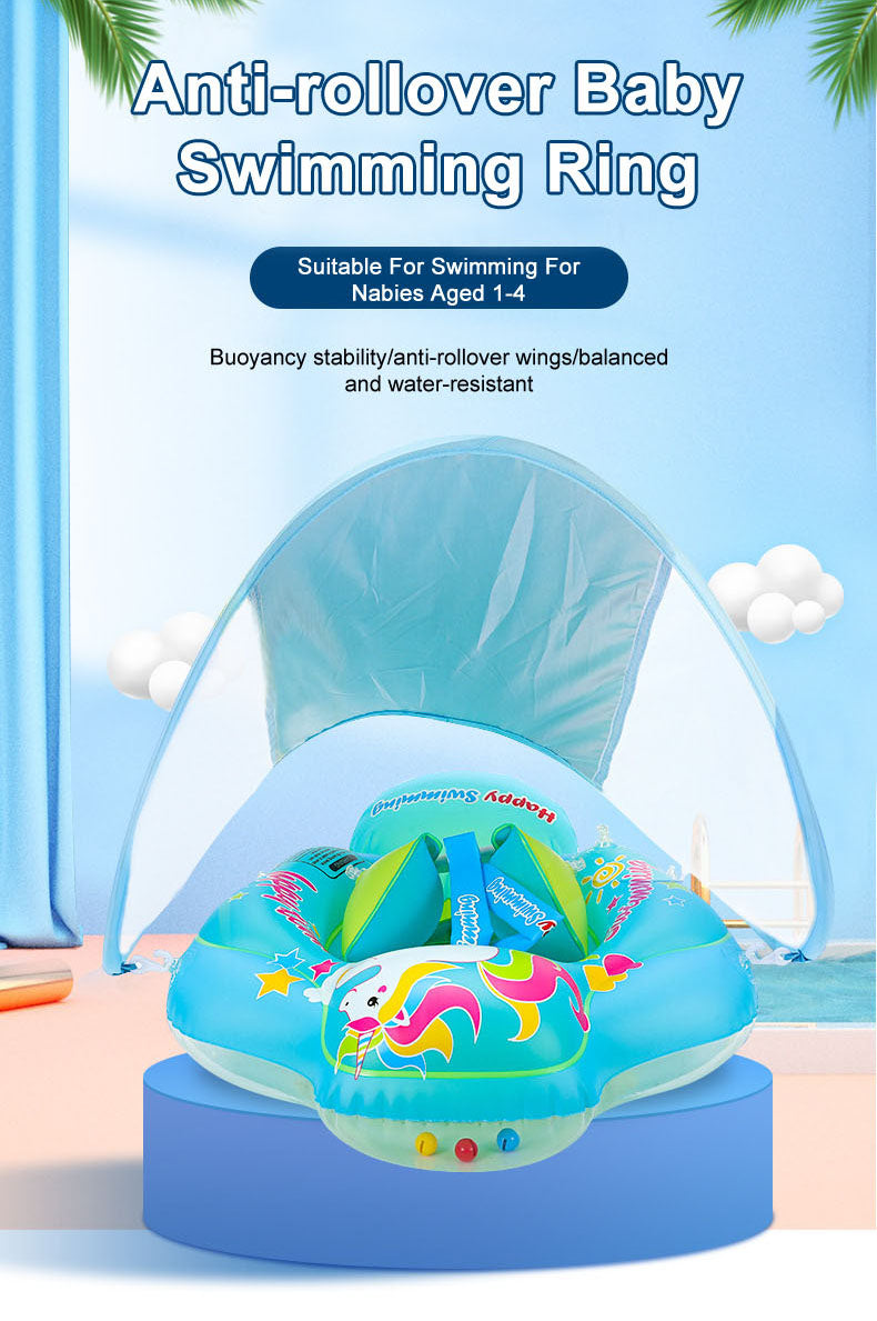 Baby Infant Swimming Pool float seat Ring Anti-rollover Sunshade Inflatable