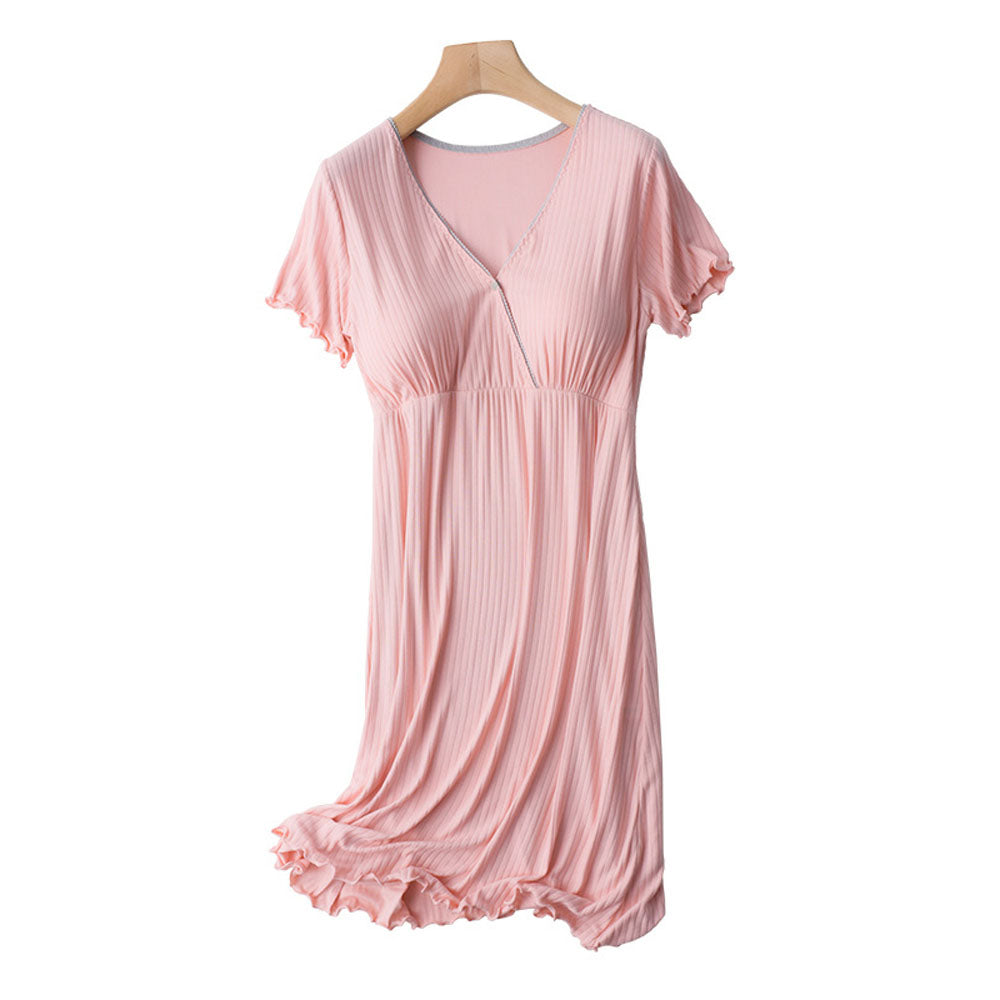 Stretchable Button-Front Nightdress Front Opening Design Button-Down Access