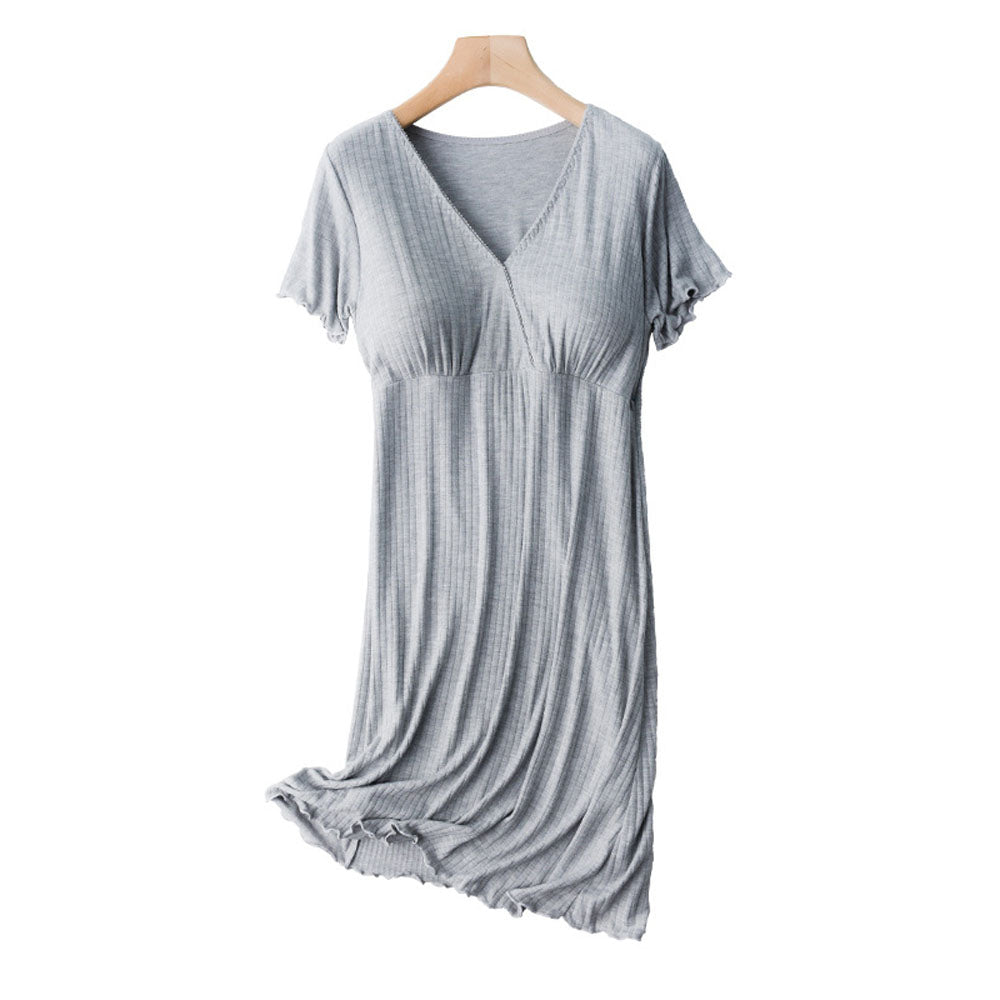 Stretchable Button-Front Nightdress Front Opening Design Button-Down Access