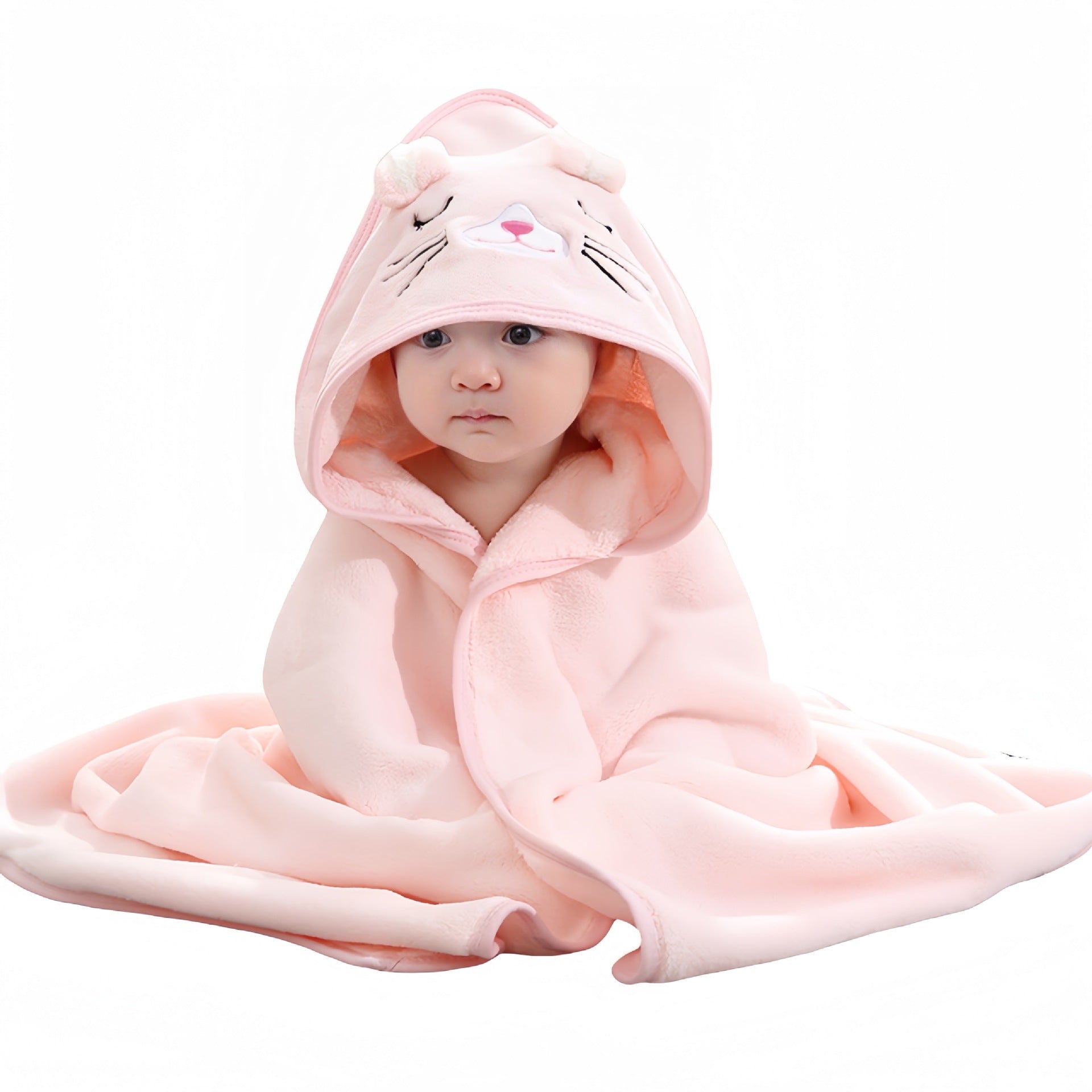 Baby newborn swaddle wrap cute cartoon blanket hooded bath towel Coral fleece