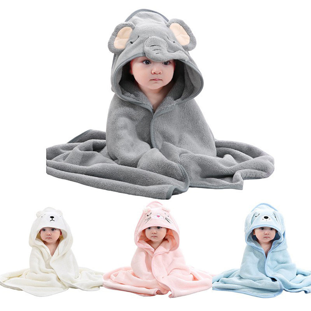 Baby newborn swaddle wrap cute cartoon blanket hooded bath towel Coral fleece