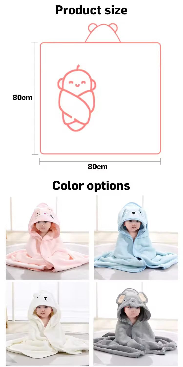 Baby newborn swaddle wrap cute cartoon blanket hooded bath towel Coral fleece