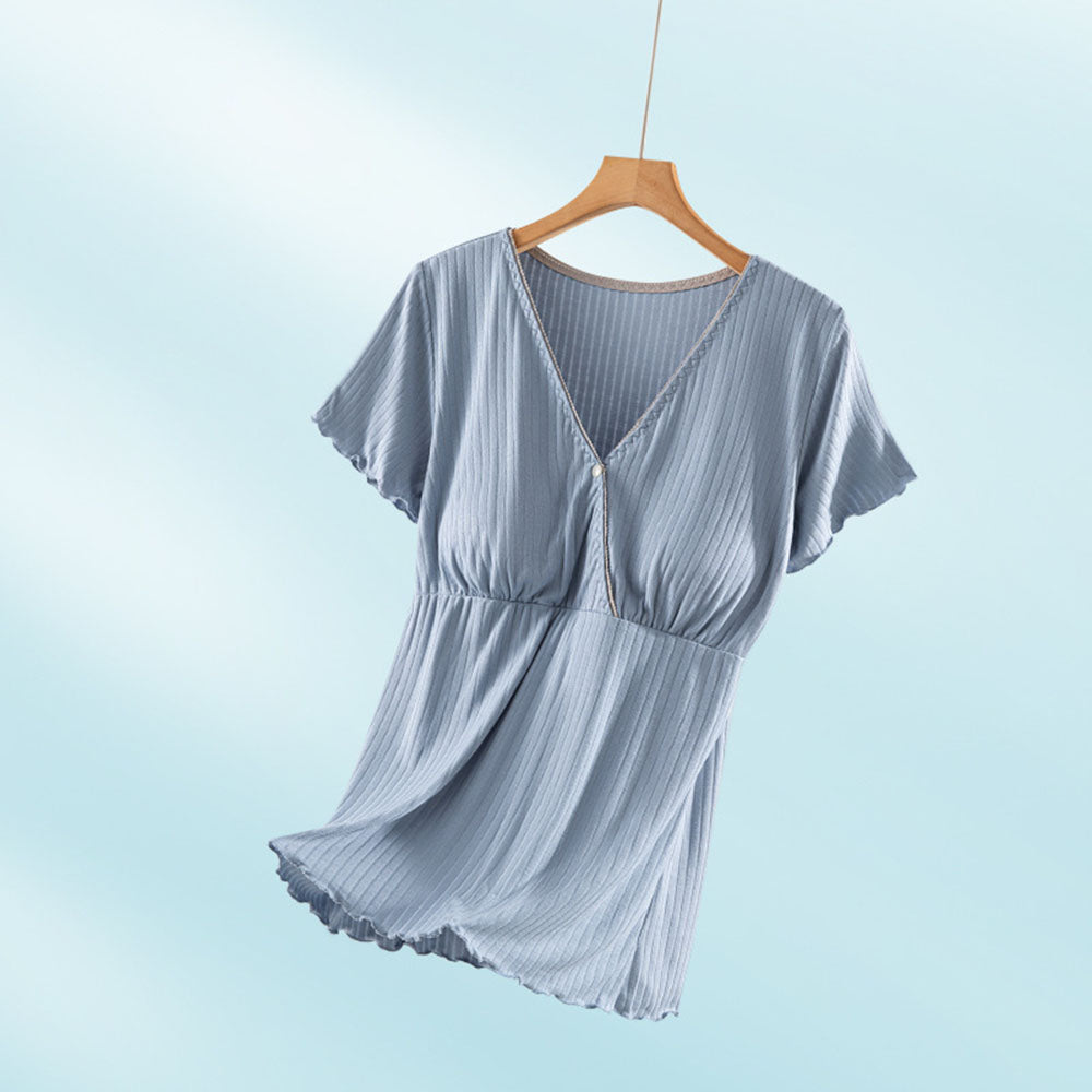 Short Sleeve Nursing Pajama : Button Down Sleepwear Bump