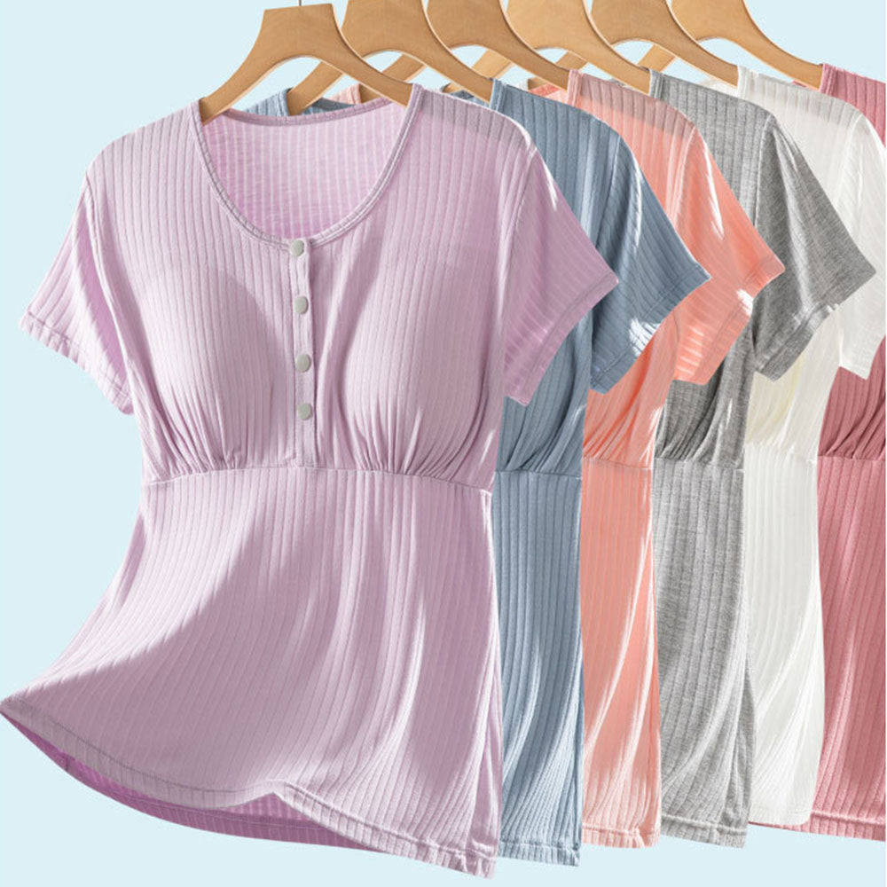 Nursing Tops Short-Sleeved T-shirts Large-size Front buttoning