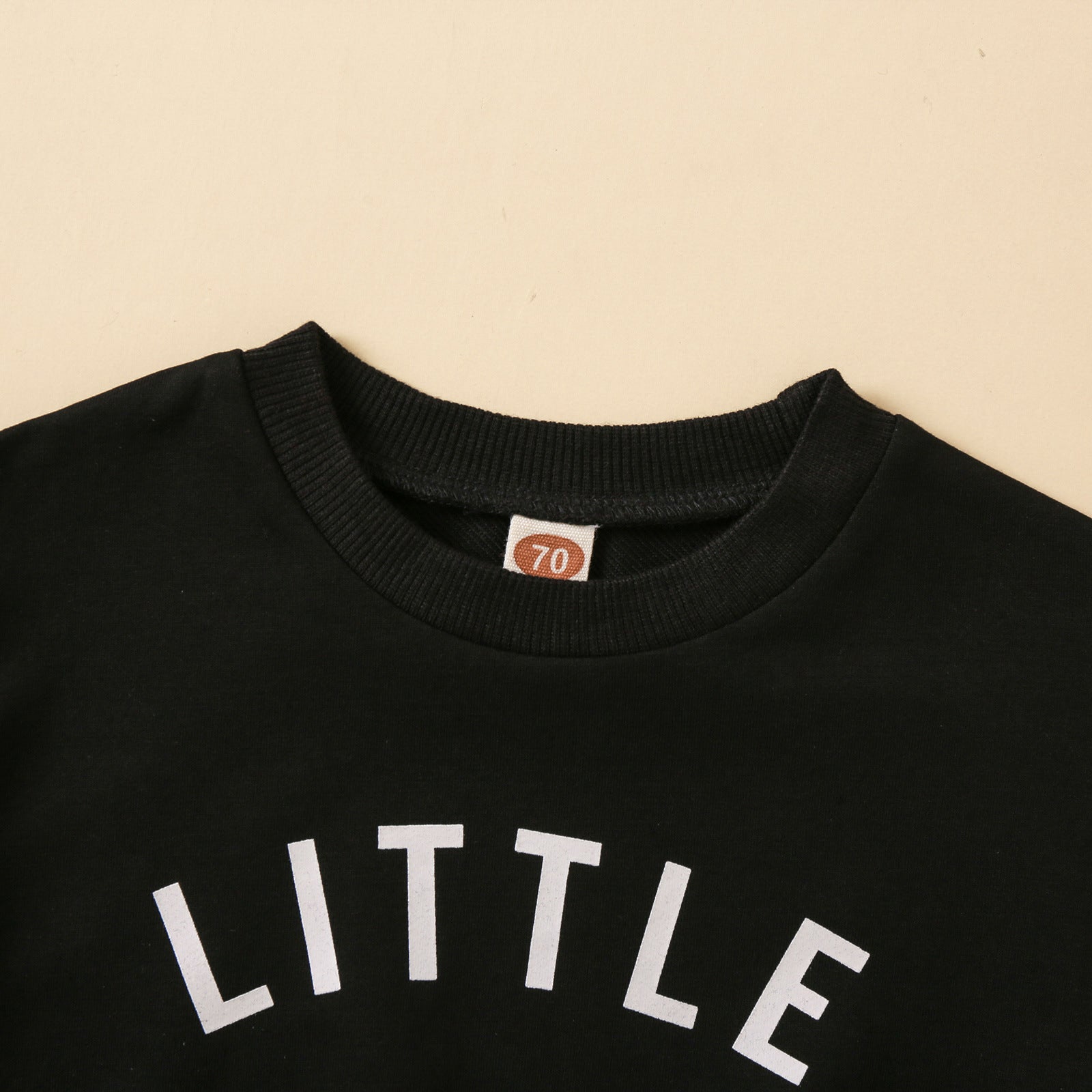 Children's Baby round neck letter print top solid color trousers two-piece set