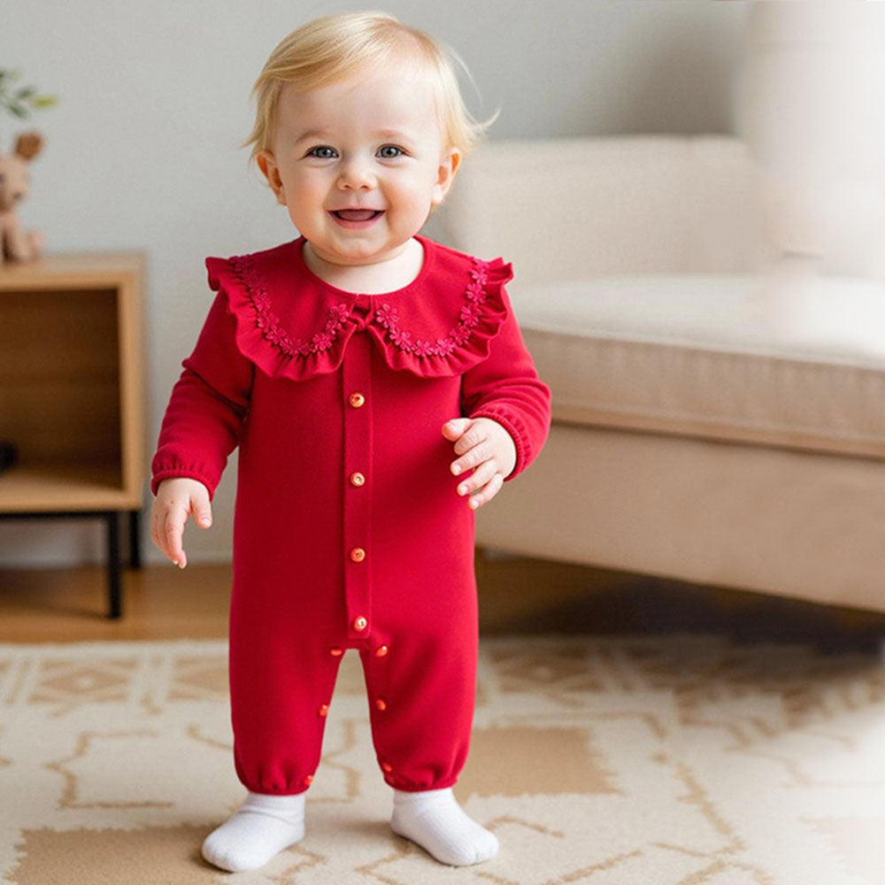 Baby Newborn red long-sleeved breathable romper onesies