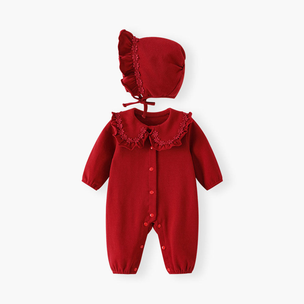 Baby Newborn red long-sleeved breathable romper onesies