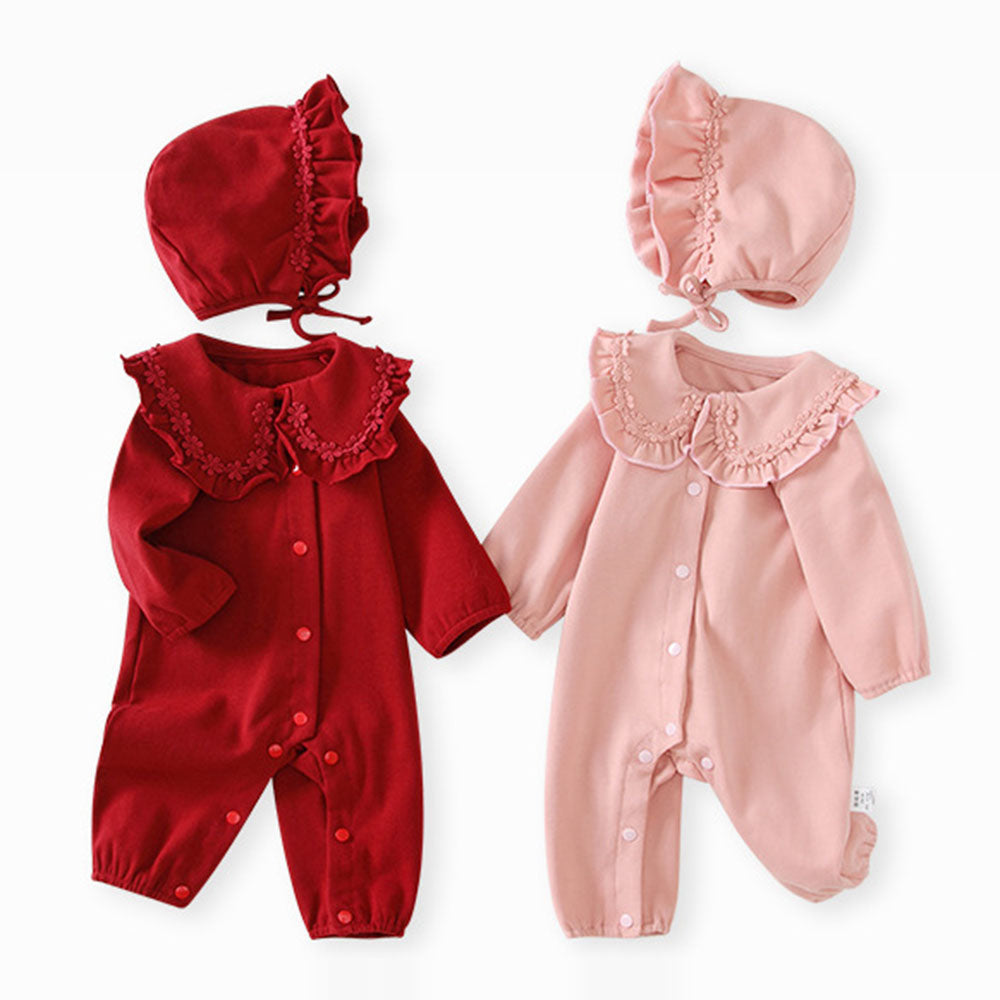 Baby Newborn red long-sleeved breathable romper onesies