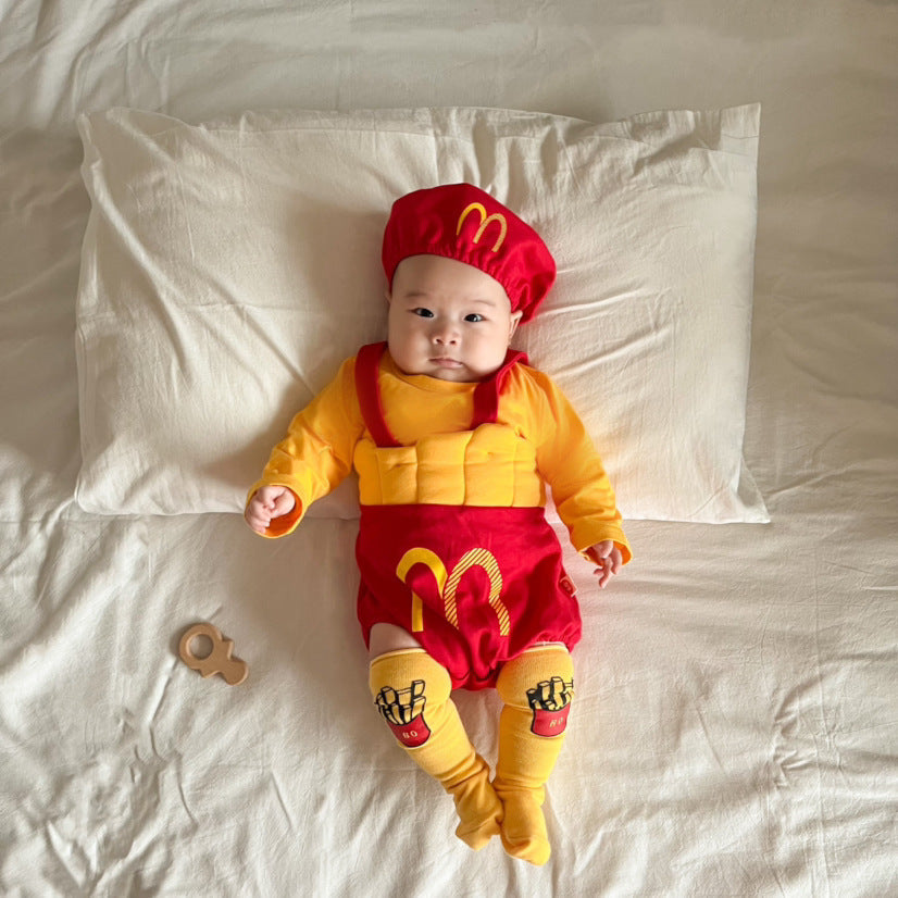 McDonald's-style baby romper onesie set with Hat sock