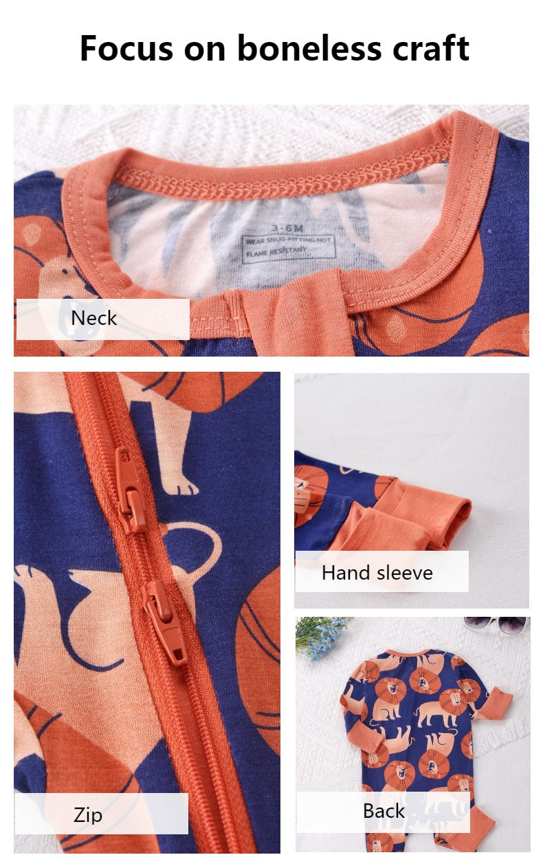 Bamboo fiber baby long-sleeved Zipper onesie Romper Fit All Season