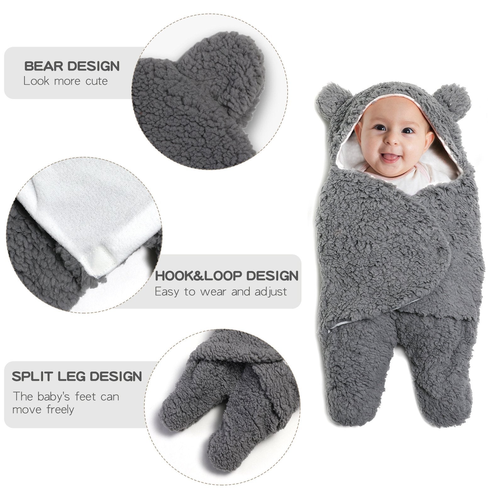 Thickened Fall and Winter Baby Split-Leg Plush Swaddle Sleep Sack- Anti-Kick